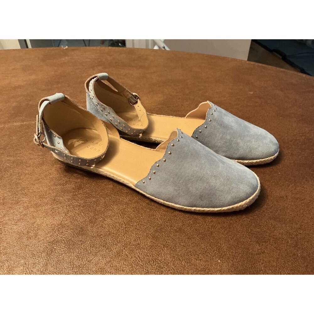 Lauren Conrad Women’s Ankle Strap Flats Sky Blue Gold Stud decor shoes Sz 7 - Picture 2 of 12